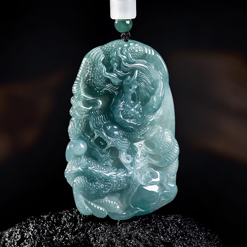 Jewelry & Watches Ltd - Naturalny Birmanski Jadeitowy Wisiorek Smok Naszyjnik