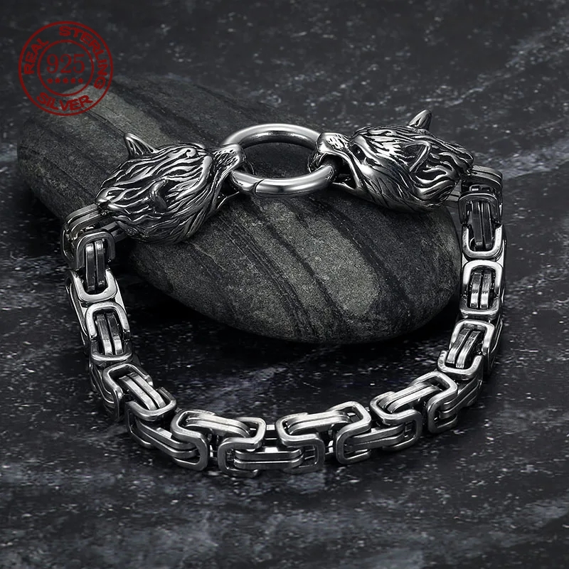 Wolf Jewelry & Watches Tampa - S925 srebro podwójna głowa wilka bransoletka