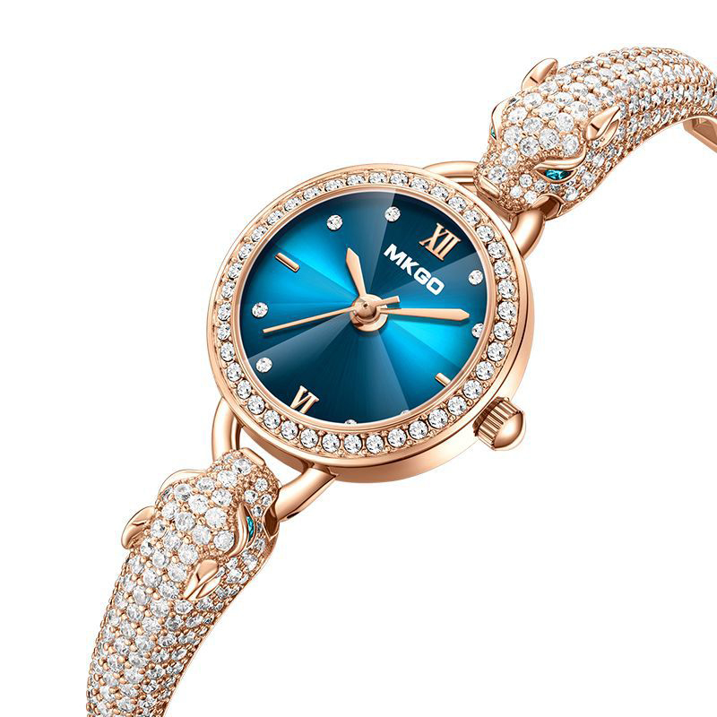 Jewelry Watches Luxury - Damski zegarek z motywem głowy leoparda,